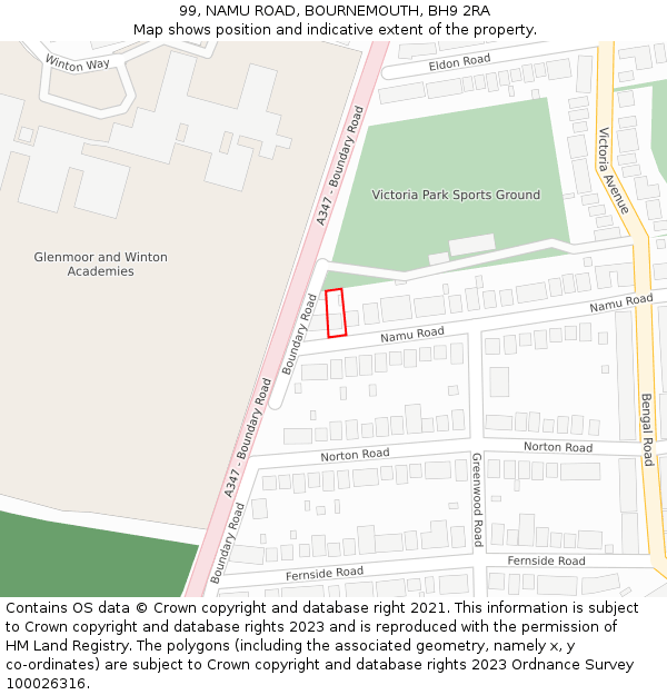 99, NAMU ROAD, BOURNEMOUTH, BH9 2RA: Location map and indicative extent of plot