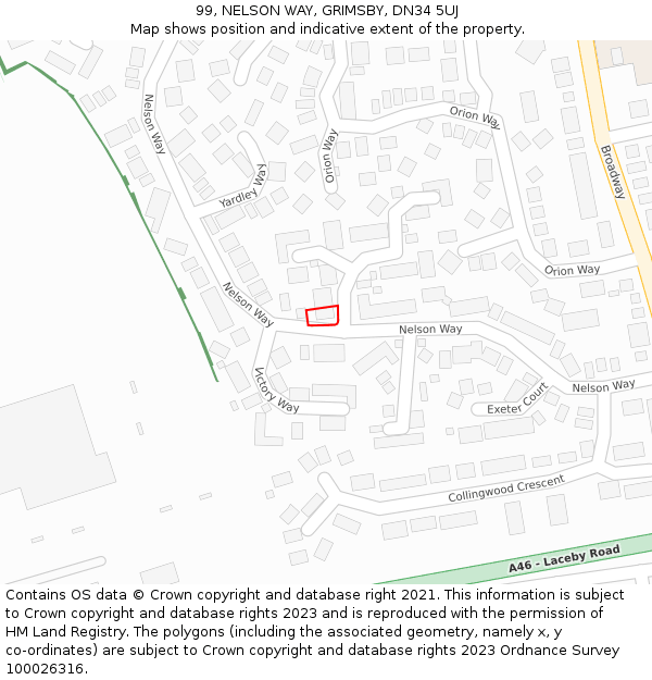 99, NELSON WAY, GRIMSBY, DN34 5UJ: Location map and indicative extent of plot