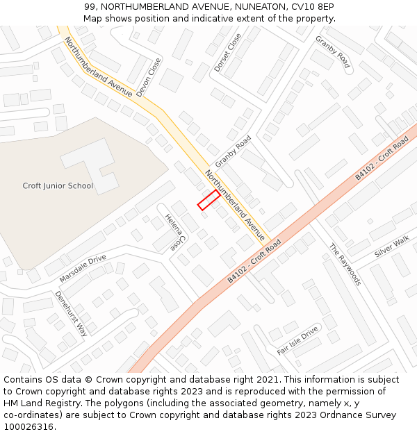 99, NORTHUMBERLAND AVENUE, NUNEATON, CV10 8EP: Location map and indicative extent of plot