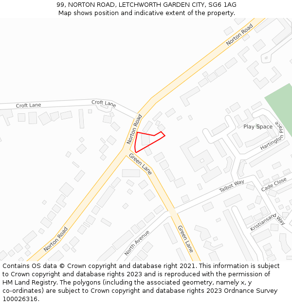 99, NORTON ROAD, LETCHWORTH GARDEN CITY, SG6 1AG: Location map and indicative extent of plot