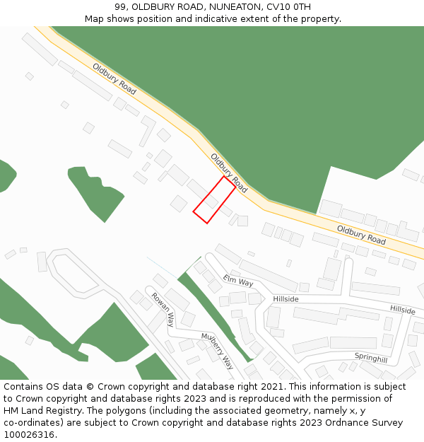 99, OLDBURY ROAD, NUNEATON, CV10 0TH: Location map and indicative extent of plot