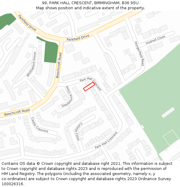99, PARK HALL CRESCENT, BIRMINGHAM, B36 9SU: Location map and indicative extent of plot
