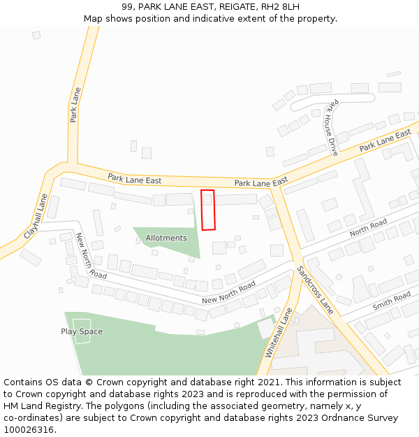 99, PARK LANE EAST, REIGATE, RH2 8LH: Location map and indicative extent of plot
