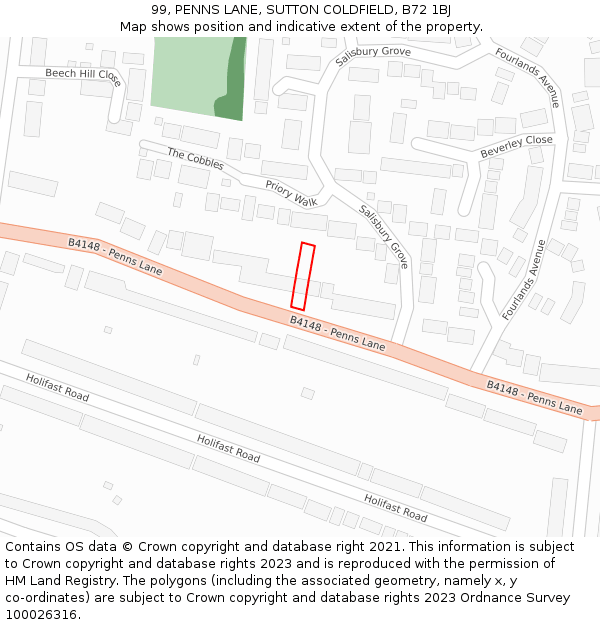 99, PENNS LANE, SUTTON COLDFIELD, B72 1BJ: Location map and indicative extent of plot