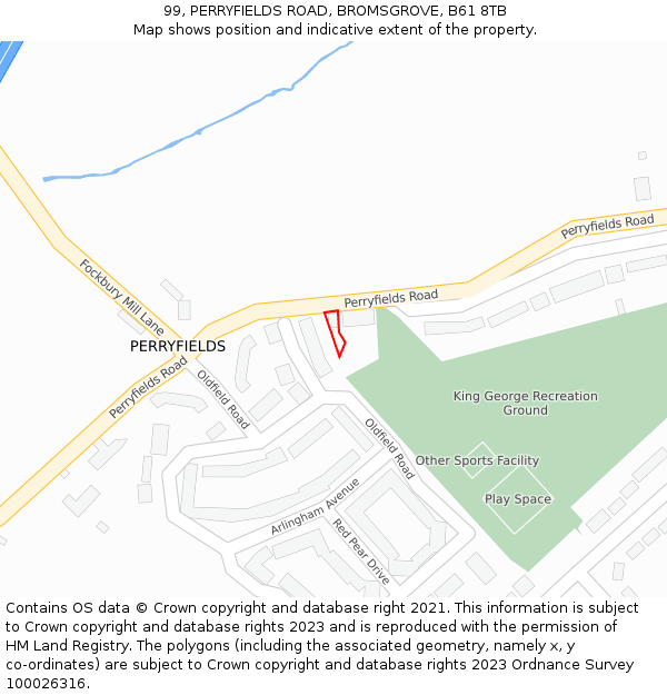 99, PERRYFIELDS ROAD, BROMSGROVE, B61 8TB: Location map and indicative extent of plot