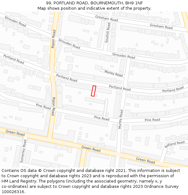 99, PORTLAND ROAD, BOURNEMOUTH, BH9 1NF: Location map and indicative extent of plot