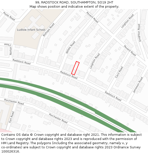 99, RADSTOCK ROAD, SOUTHAMPTON, SO19 2HT: Location map and indicative extent of plot