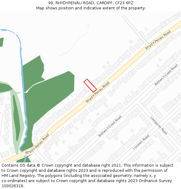 99, RHYDYPENAU ROAD, CARDIFF, CF23 6PZ: Location map and indicative extent of plot