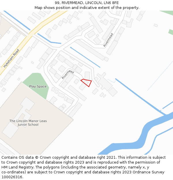 99, RIVERMEAD, LINCOLN, LN6 8FE: Location map and indicative extent of plot