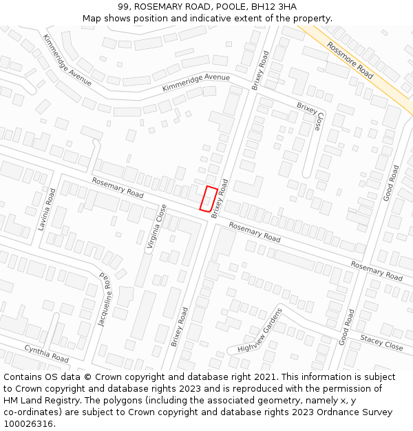 99, ROSEMARY ROAD, POOLE, BH12 3HA: Location map and indicative extent of plot