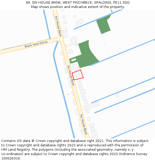 99, SIX HOUSE BANK, WEST PINCHBECK, SPALDING, PE11 3QG: Location map and indicative extent of plot