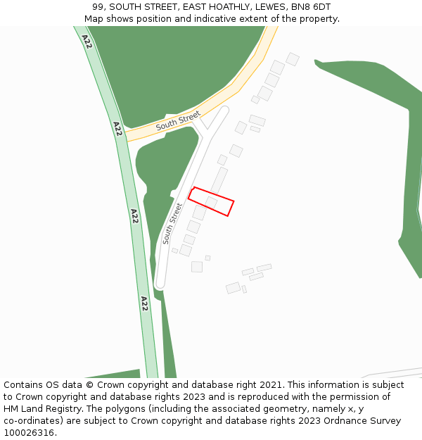 99, SOUTH STREET, EAST HOATHLY, LEWES, BN8 6DT: Location map and indicative extent of plot