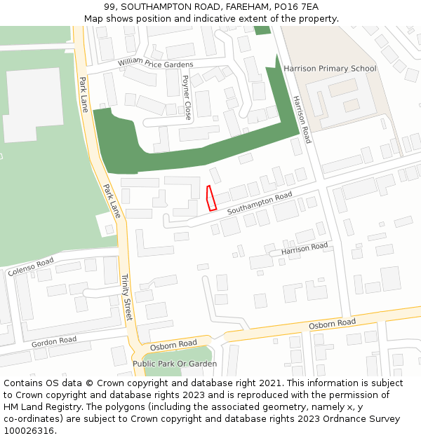 99, SOUTHAMPTON ROAD, FAREHAM, PO16 7EA: Location map and indicative extent of plot