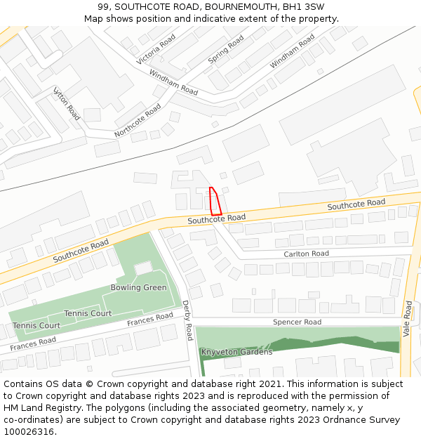 99, SOUTHCOTE ROAD, BOURNEMOUTH, BH1 3SW: Location map and indicative extent of plot