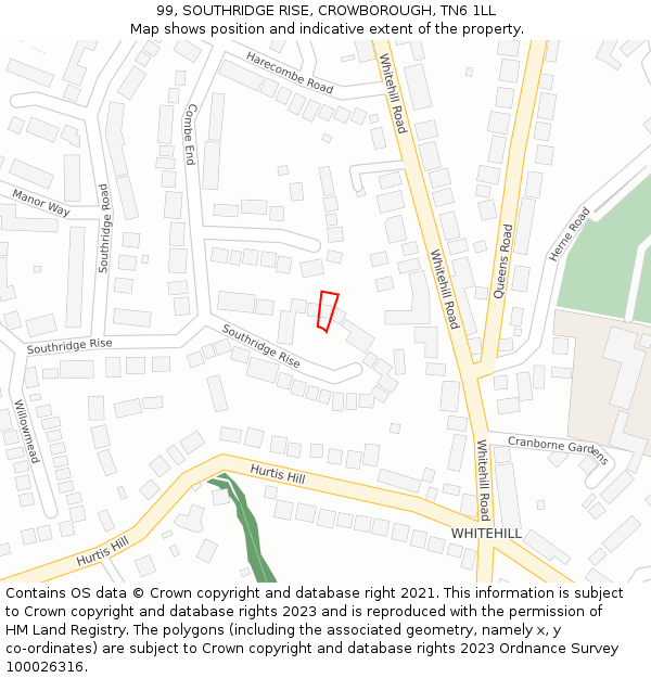 99, SOUTHRIDGE RISE, CROWBOROUGH, TN6 1LL: Location map and indicative extent of plot