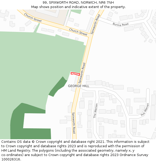 99, SPIXWORTH ROAD, NORWICH, NR6 7NH: Location map and indicative extent of plot