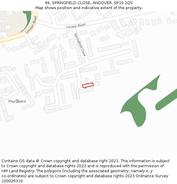 99, SPRINGFIELD CLOSE, ANDOVER, SP10 2QS: Location map and indicative extent of plot