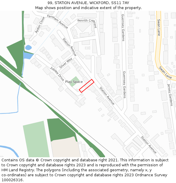99, STATION AVENUE, WICKFORD, SS11 7AY: Location map and indicative extent of plot