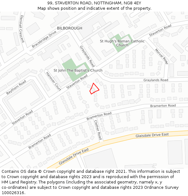 99, STAVERTON ROAD, NOTTINGHAM, NG8 4EY: Location map and indicative extent of plot