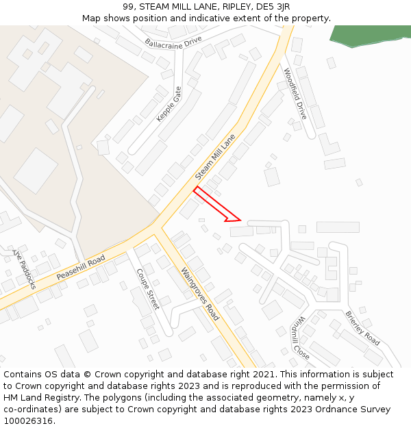 99, STEAM MILL LANE, RIPLEY, DE5 3JR: Location map and indicative extent of plot