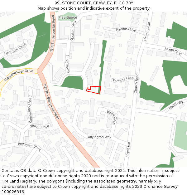 99, STONE COURT, CRAWLEY, RH10 7RY: Location map and indicative extent of plot