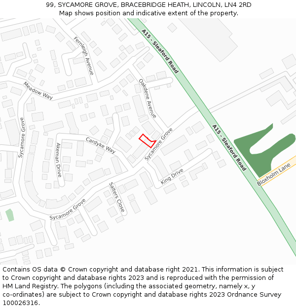 99, SYCAMORE GROVE, BRACEBRIDGE HEATH, LINCOLN, LN4 2RD: Location map and indicative extent of plot