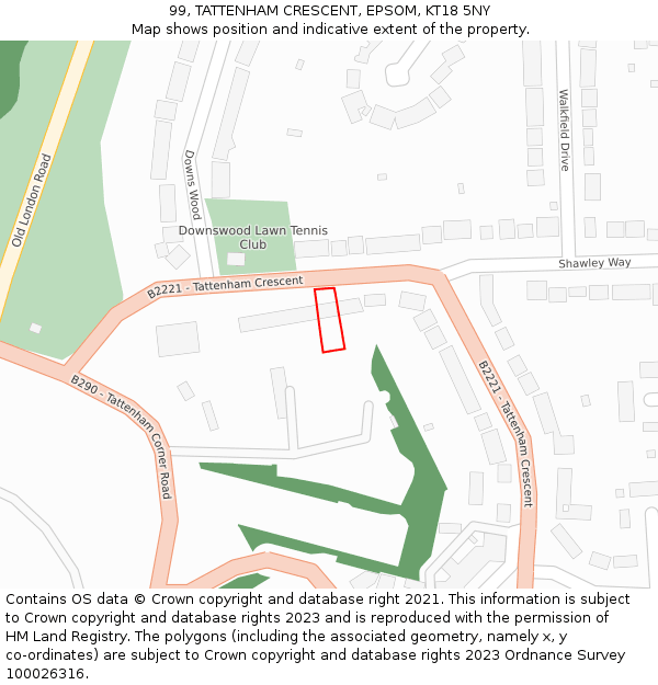 99, TATTENHAM CRESCENT, EPSOM, KT18 5NY: Location map and indicative extent of plot