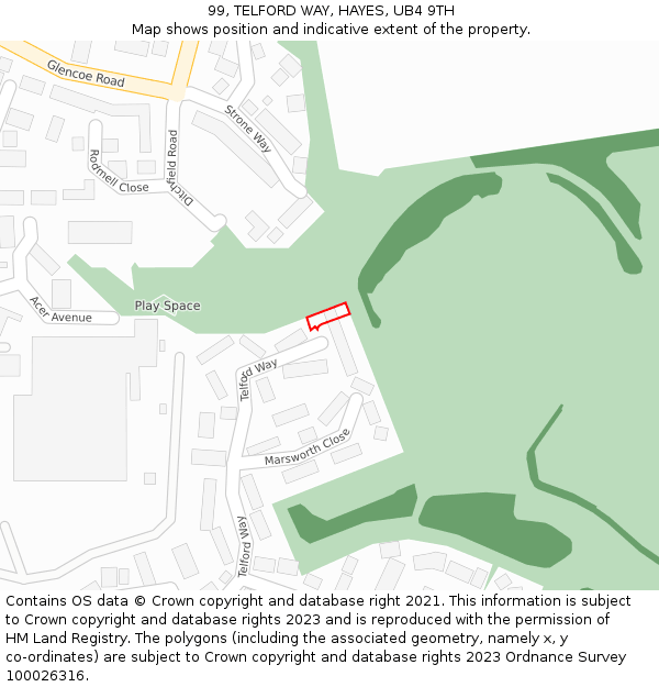 99, TELFORD WAY, HAYES, UB4 9TH: Location map and indicative extent of plot