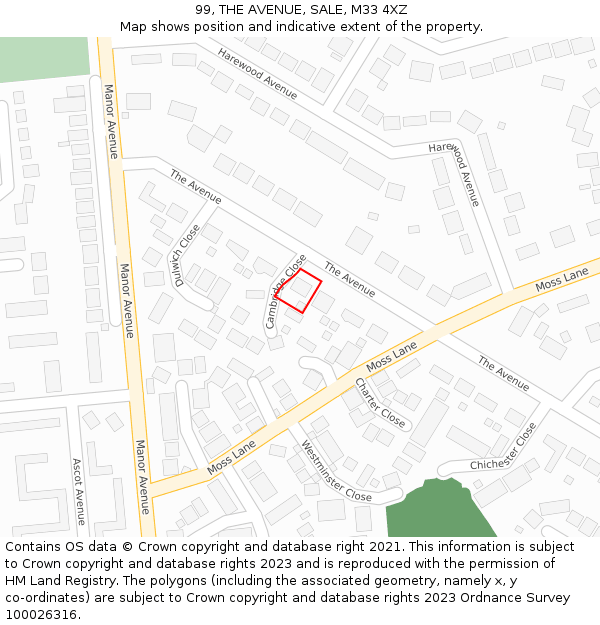 99, THE AVENUE, SALE, M33 4XZ: Location map and indicative extent of plot