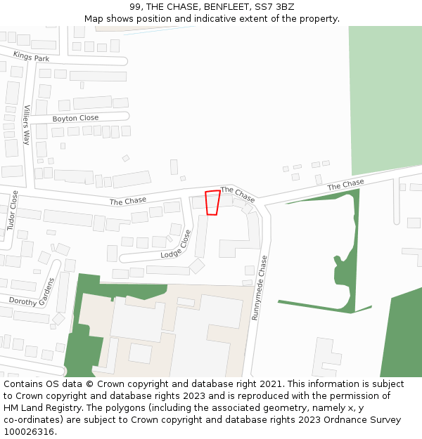 99, THE CHASE, BENFLEET, SS7 3BZ: Location map and indicative extent of plot