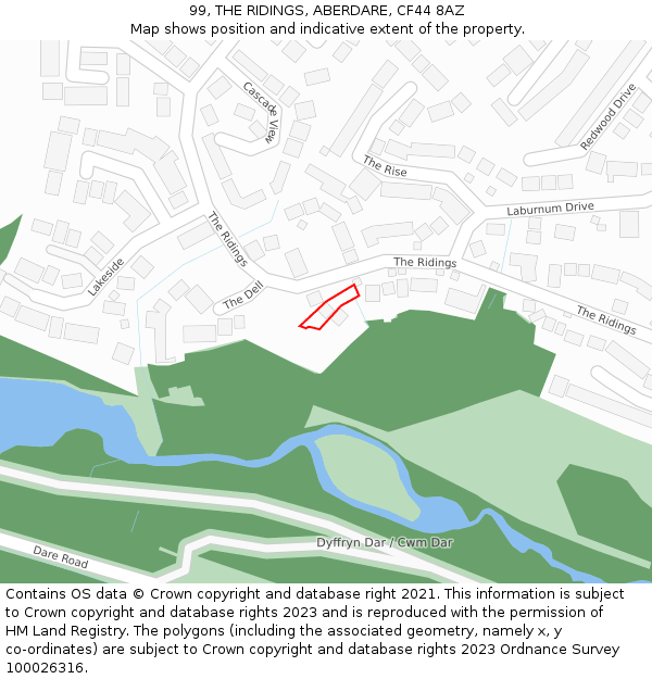 99, THE RIDINGS, ABERDARE, CF44 8AZ: Location map and indicative extent of plot