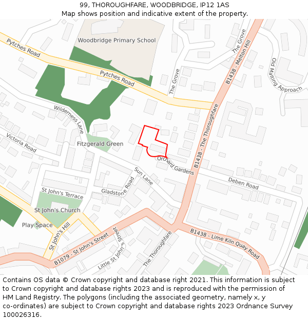 99, THOROUGHFARE, WOODBRIDGE, IP12 1AS: Location map and indicative extent of plot