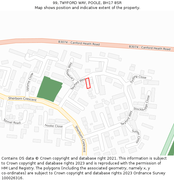 99, TWYFORD WAY, POOLE, BH17 8SR: Location map and indicative extent of plot