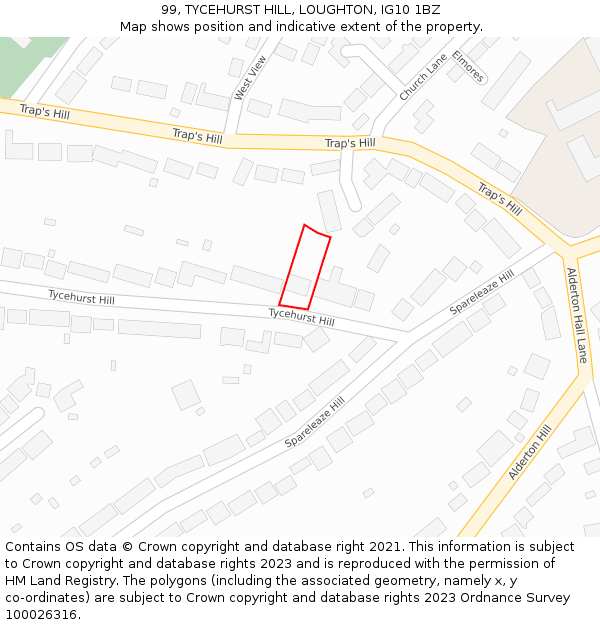 99, TYCEHURST HILL, LOUGHTON, IG10 1BZ: Location map and indicative extent of plot