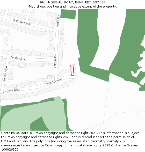 99, UNDERHILL ROAD, BENFLEET, SS7 1ER: Location map and indicative extent of plot