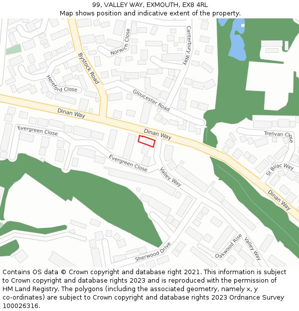 99, VALLEY WAY, EXMOUTH, EX8 4RL: Location map and indicative extent of plot