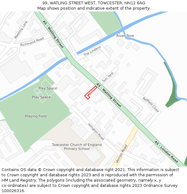 99, WATLING STREET WEST, TOWCESTER, NN12 6AG: Location map and indicative extent of plot