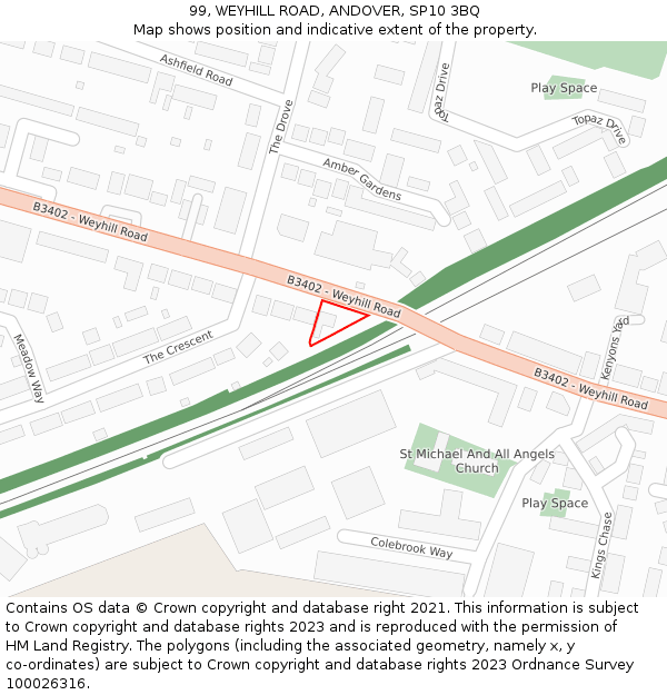 99, WEYHILL ROAD, ANDOVER, SP10 3BQ: Location map and indicative extent of plot