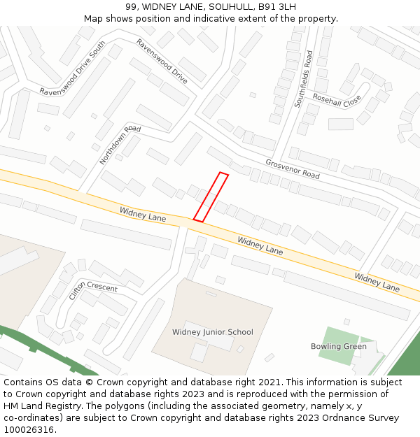 99, WIDNEY LANE, SOLIHULL, B91 3LH: Location map and indicative extent of plot