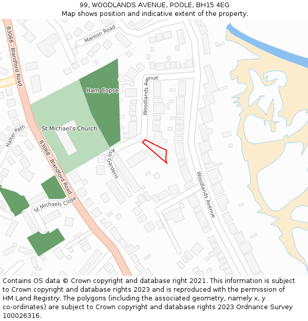 99, WOODLANDS AVENUE, POOLE, BH15 4EG: Location map and indicative extent of plot