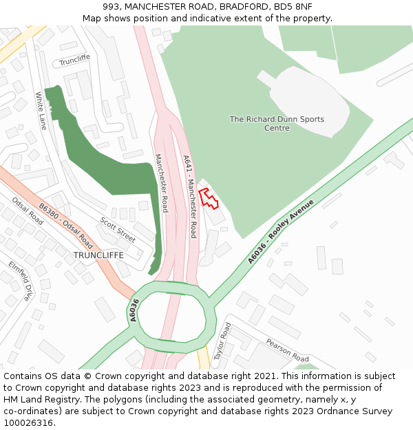 993, MANCHESTER ROAD, BRADFORD, BD5 8NF: Location map and indicative extent of plot