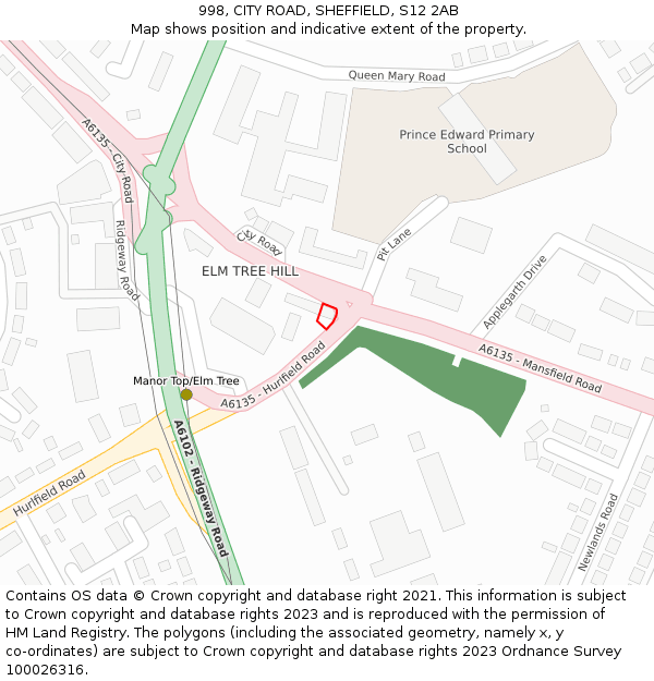 998, CITY ROAD, SHEFFIELD, S12 2AB: Location map and indicative extent of plot