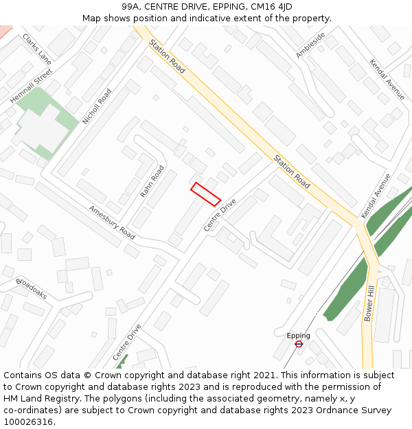 99A, CENTRE DRIVE, EPPING, CM16 4JD: Location map and indicative extent of plot