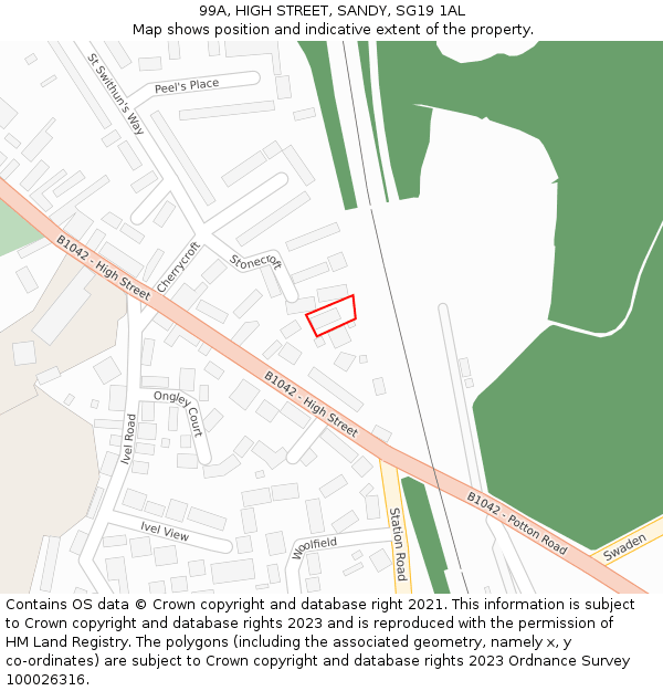 99A, HIGH STREET, SANDY, SG19 1AL: Location map and indicative extent of plot