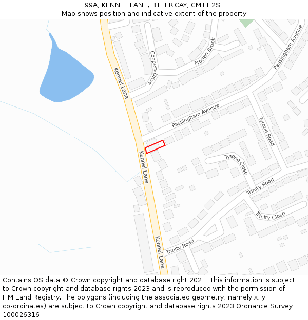 99A, KENNEL LANE, BILLERICAY, CM11 2ST: Location map and indicative extent of plot