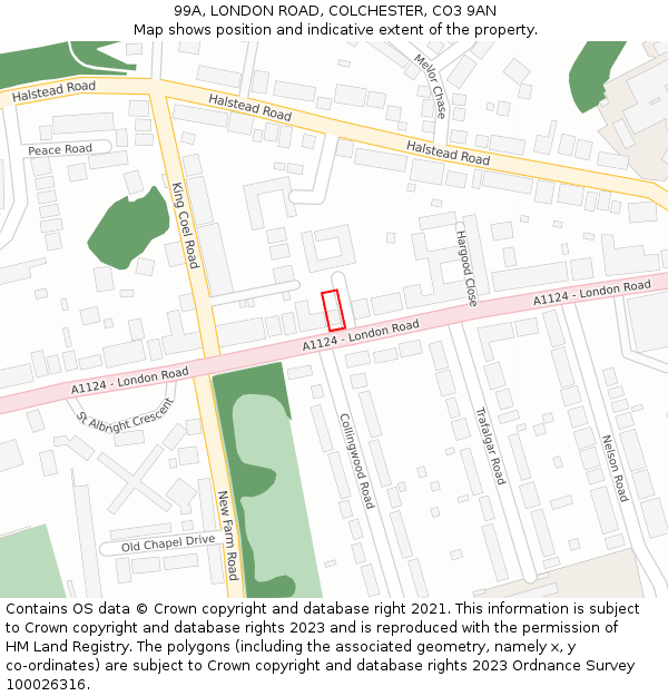 99A, LONDON ROAD, COLCHESTER, CO3 9AN: Location map and indicative extent of plot
