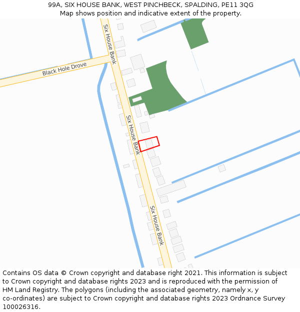 99A, SIX HOUSE BANK, WEST PINCHBECK, SPALDING, PE11 3QG: Location map and indicative extent of plot