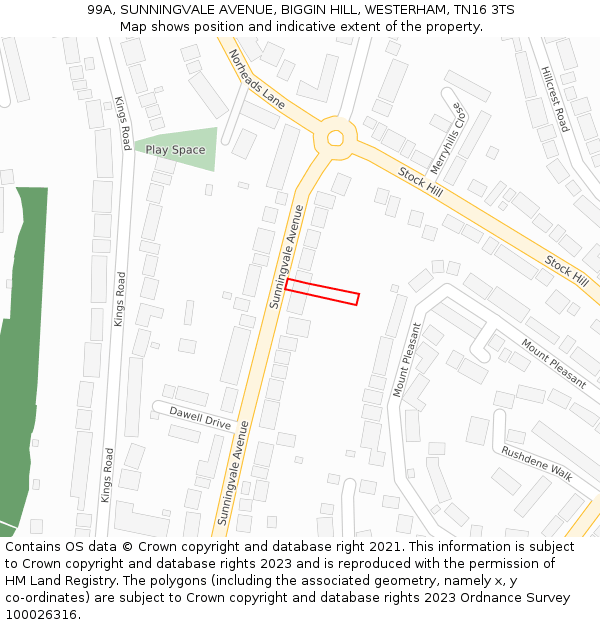 99A, SUNNINGVALE AVENUE, BIGGIN HILL, WESTERHAM, TN16 3TS: Location map and indicative extent of plot