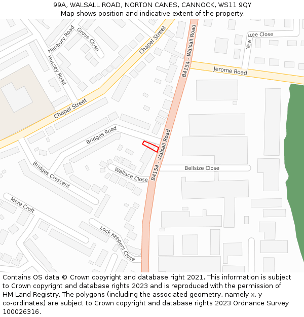 99A, WALSALL ROAD, NORTON CANES, CANNOCK, WS11 9QY: Location map and indicative extent of plot