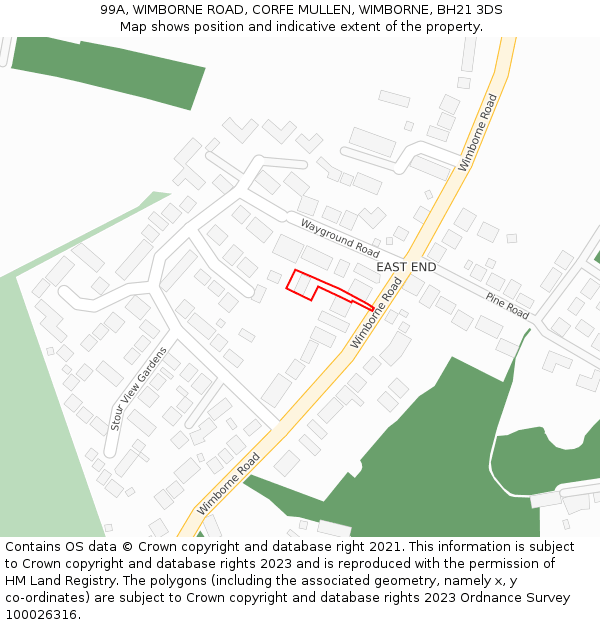 99A, WIMBORNE ROAD, CORFE MULLEN, WIMBORNE, BH21 3DS: Location map and indicative extent of plot